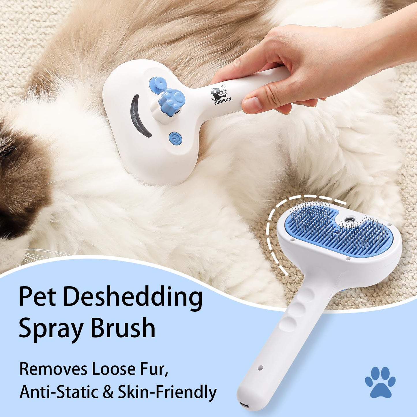 JUGIRUN Cat Steam Brush for Shedding,3 In 1 Steam Brush for Dogs & Cats,Spray Hair Removal Comb,Includes Waterless Shampoo,Suitable for Long-haired and Short-haired Pets