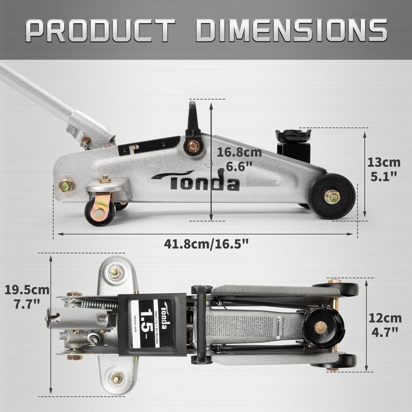 TONDA Floor Jack, Hydraulic Portable Car Lift Jack, 1.5 Ton (3,000 lb) Capacity (Silver)
