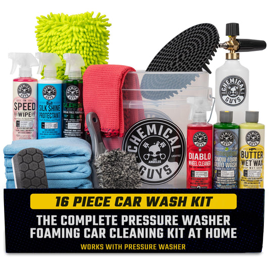 Chemical Guys HOL169 16-Piece Arsenal Builder Car Wash Kit with Foam Cannon, Bucket and (6) 16 Oz Car Care Cleaning Chemicals, Gift for Car & Truck Lovers, Dads and DIYers (Works W/Pressure Washers)