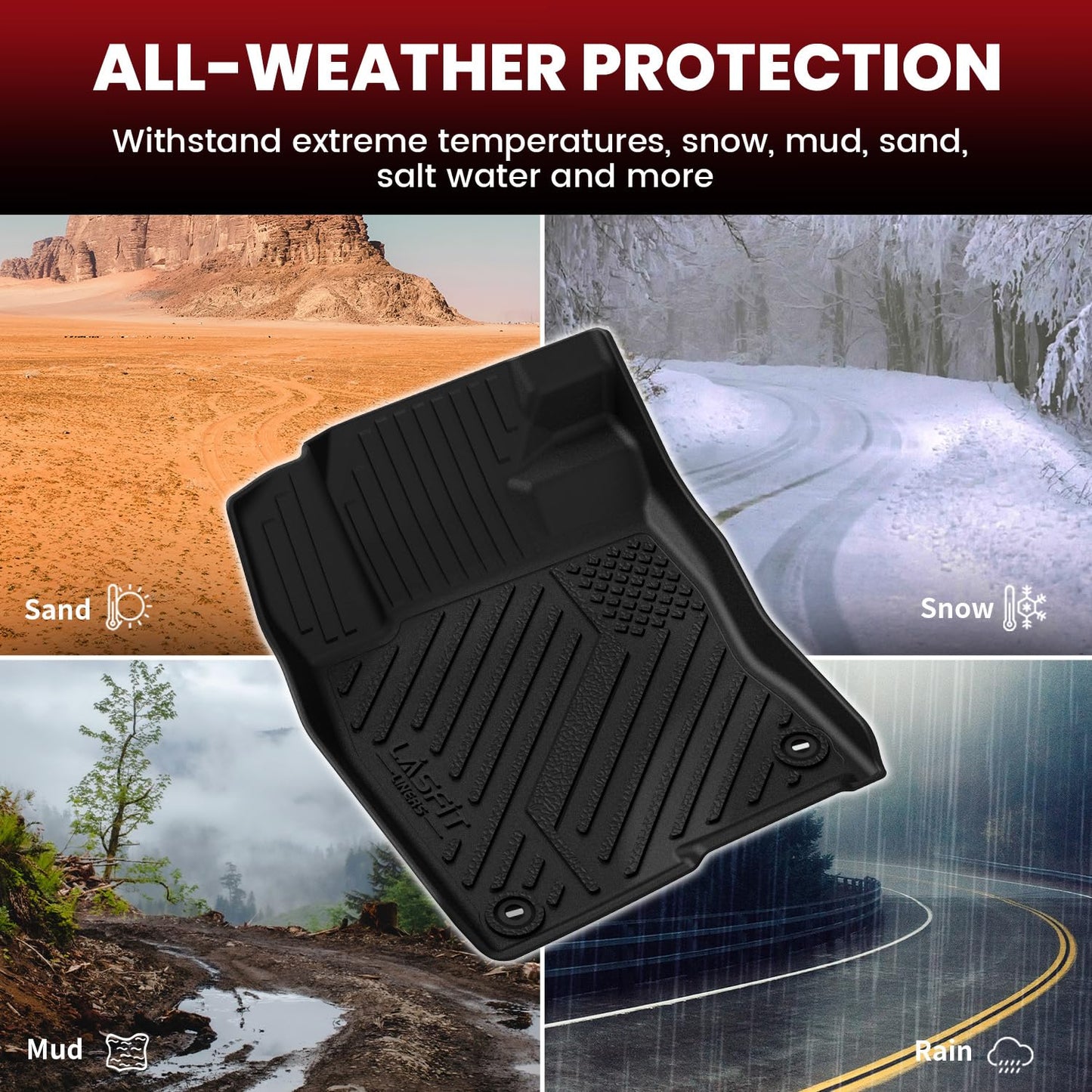 LASFIT Floor Mats & Trunk Mat for Honda Civic Hybrid Sedan 2025 2026 Only, All Weather TPE Custom Fit Car Floor Liner, 1st & 2nd Row & Cargo Mat, Black (Not for Civic Hybrid Hatchback)