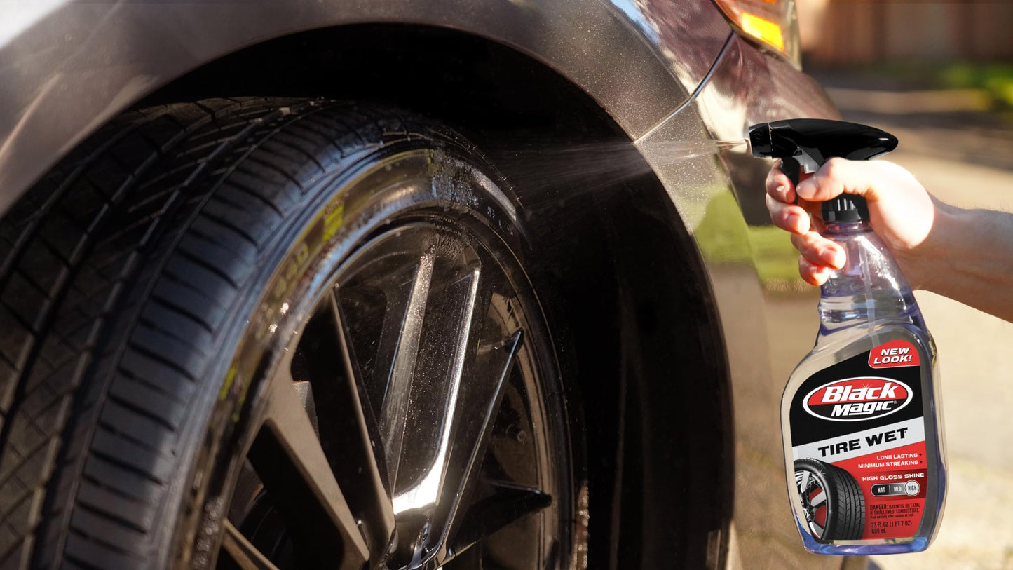 Black Magic 120217 Tire Wet, 23oz (Pack of 2) - Specially Formulated Tire Shine Applicator Cleaner to Keep Them Looking Wet, Black, and Glossy with One Quick Spray – Long-Lasting Protection for Tires