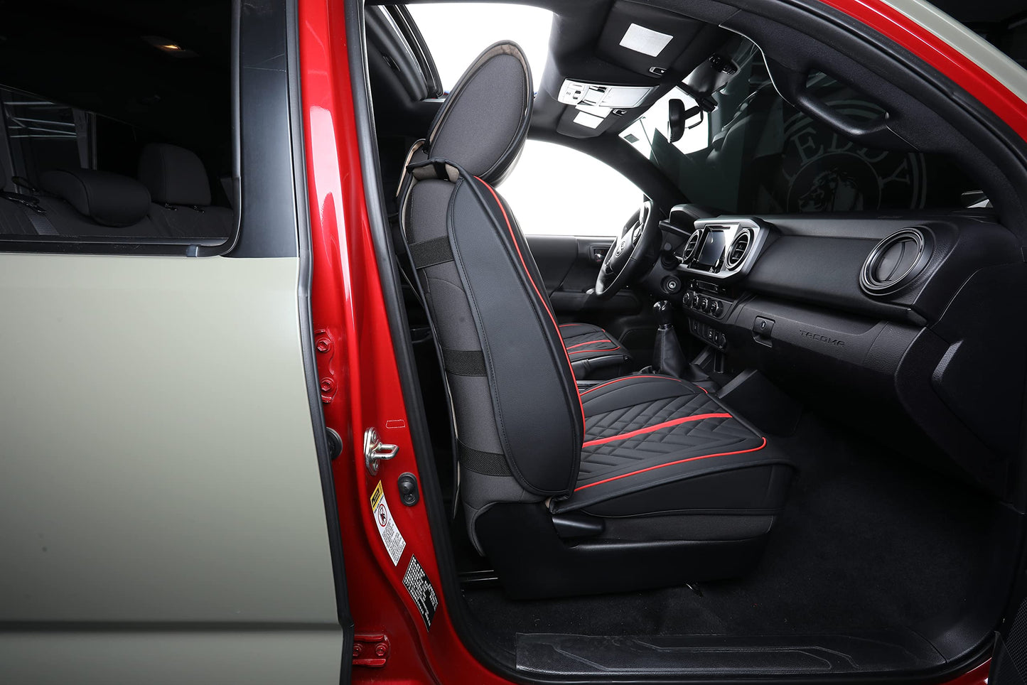 Tomatoman Toyota Tacoma Seat Covers Custom Fit 2005-2022 2023 2024 2025 Access Crew Double Cab Truck TRD Pro Trail Edition Limited SR5 Offroad Car Cushions (2 PCS Front/Black-Red)