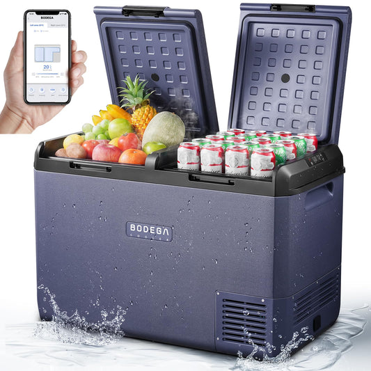 BODEGACOOLER 12 Volt Car Refrigerator, 79QT(75L) IPX4 Waterproof Electric Cooler, RV Car Fridge Dual Zone APP Control with 12/24V DC 110-240V AC, -4℉~68℉, Portable Freezer for Truck RV Camping, Travel