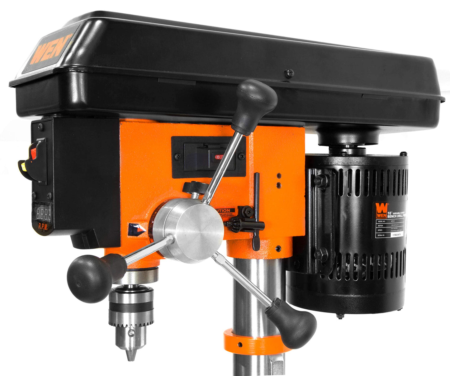 WEN 10-Inch Benchtop Drill Press, 6.2-Amp Variable Speed Motor with Cast Iron Construction, and Laser (DP1062V)