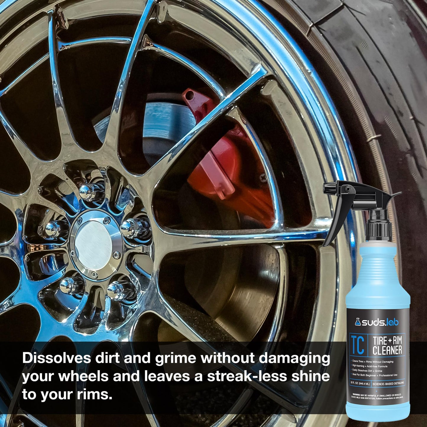Suds Lab TC Tire and Rim Cleaner, Acid-Free Foaming Cleaning Solution, Safe for All Finishes, Home Car Detailing Wash