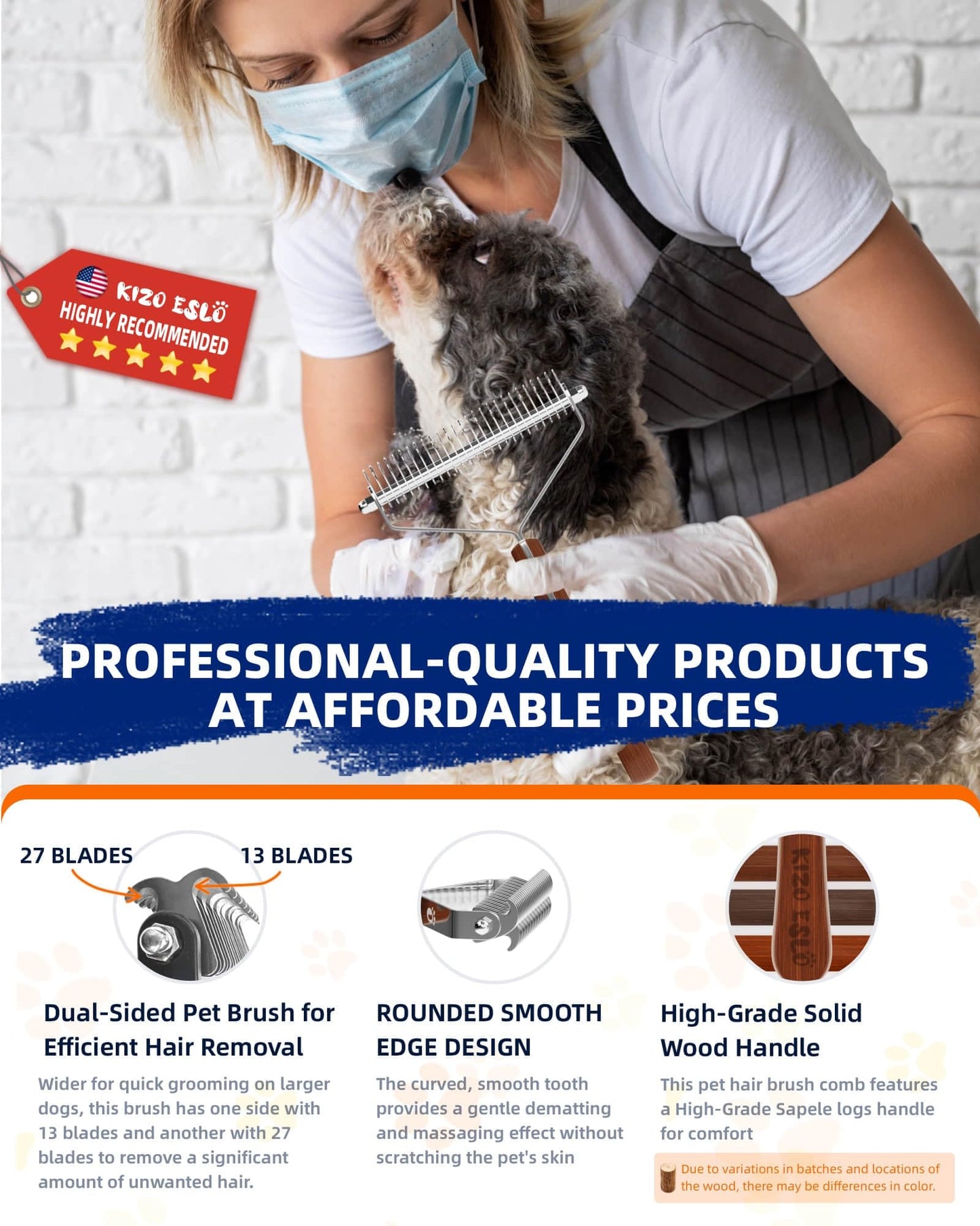 Extra Large 2-Sided Undercoat Rake for Dogs & Cats, Dog Brush for Shedding Remove Mats, Dematting Comb, Safe&Gentle Grooming Brush for German Shepherds Medium to Long-Haired Pets,Premium Wooden Handle