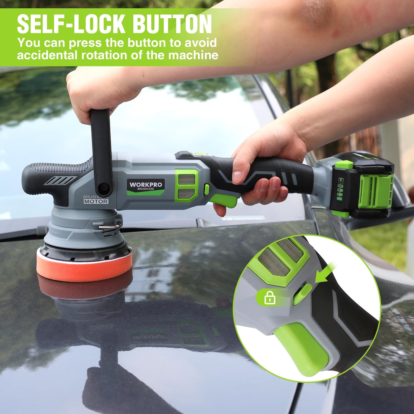 WORKPRO 5" Cordless Car Buffer Polisher, 20V Professional Brushless Polisher with 4.0Ah Battery, Orbital Pulidora De Autos Inalambrica with 7 Speed, Random Polisher Kit for Car Detailing, Waxing