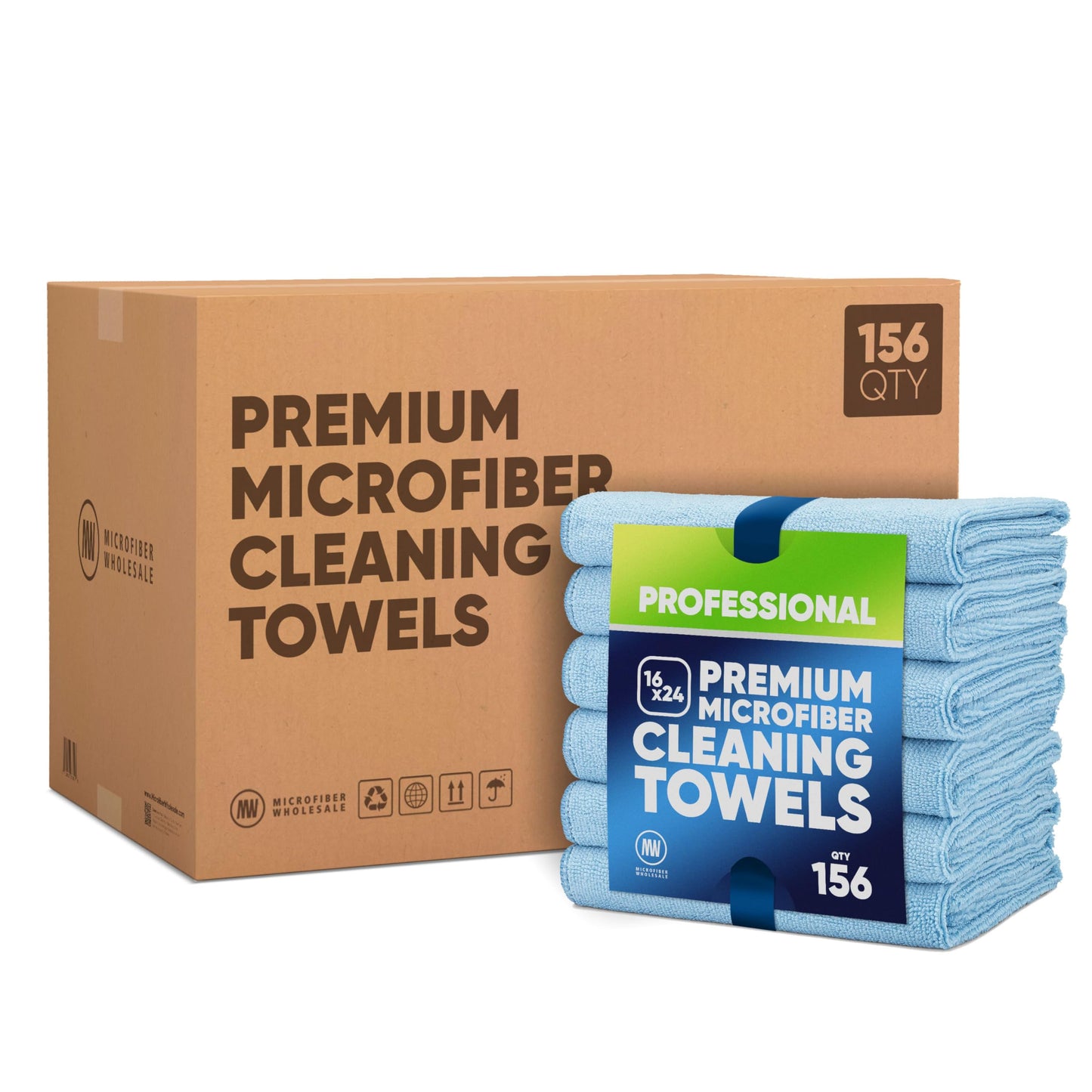 Microfiber Wholesale 16" x 24" Pro Multi Surface Microfiber Towels | Case of 156 | Blue