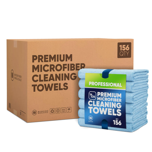 Microfiber Wholesale 16" x 24" Pro Multi Surface Microfiber Towels | Case of 156 | Blue