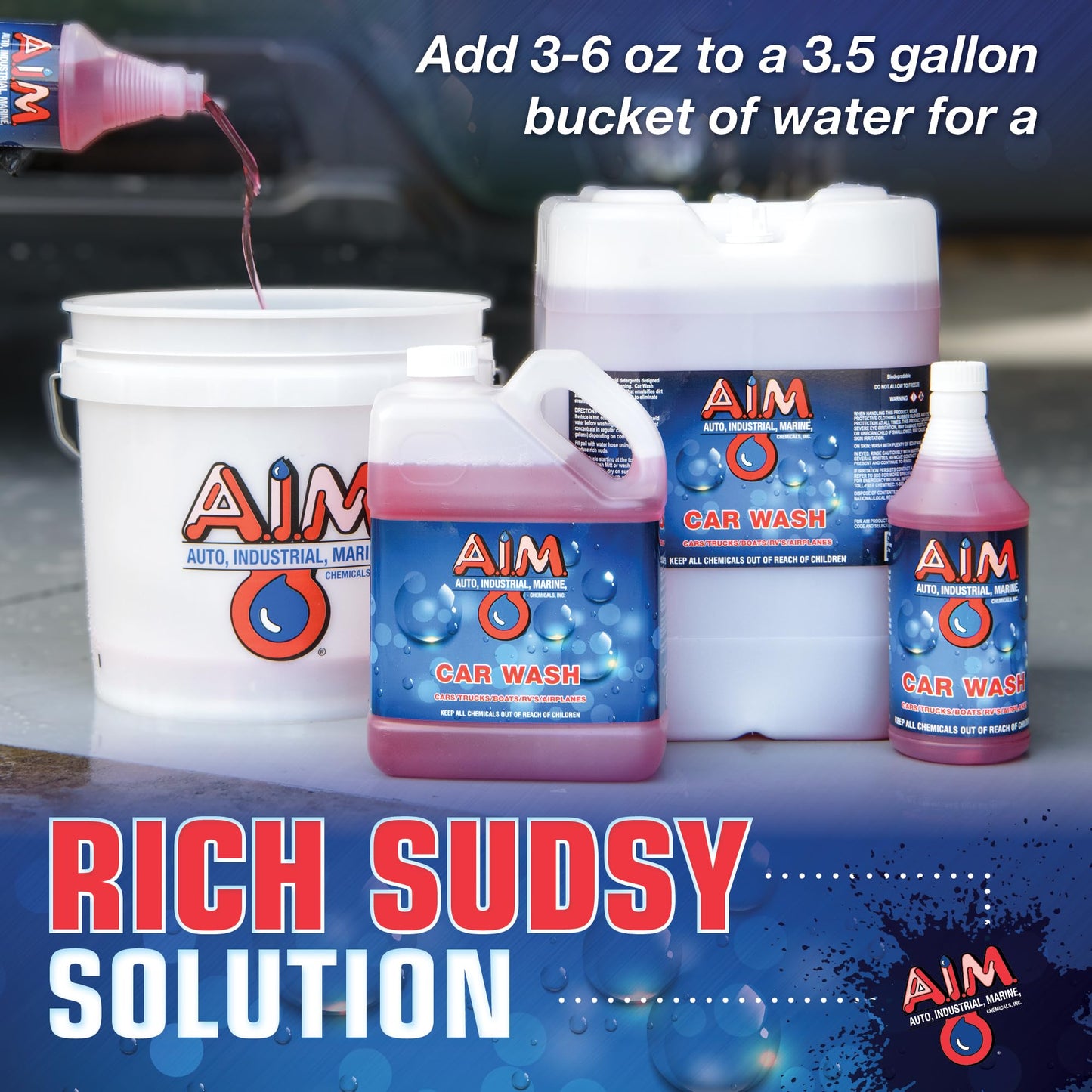 AIM Chemicals Car Wash - High Foam Formula Car Shampoo, Professional Car Wash Shampoo Compatible with Ceramic Coatings - Ideal for Foam Guns - Streak-Free Finish for Detailing - 5 Gal