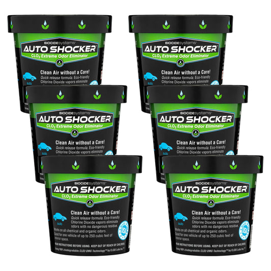 Biocide Systems Auto Shocker Strong Car Odor Eliminator, Eco-Friendly ClO2 Odor Remover for Tough Odors in Vehicle Interiors, Up to 250 Cubic Feet (6-Pack)