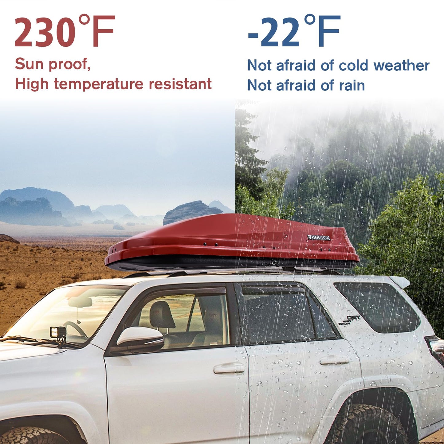 SHINEUX Rooftop Cargo Carrier Hard Shell with Security Keys, Cargo Box, 14 Cubic Feet Roof Rack Cargo Carrier, Rainproof Cargo Carrier for Top of Vehicle(Tool-Free Install), RED
