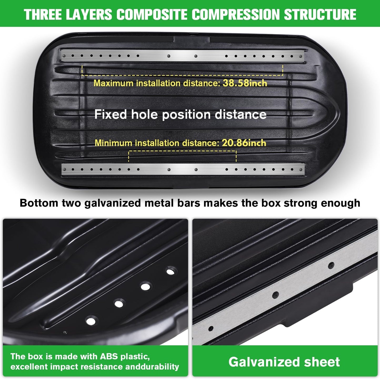 Rooftop Cargo Carrier Box, Large Hard Shell Roof with Security Keys, Waterproof Rooftop Cargo Box, 62 (L) x 31 (W) x 15(H) Inches, 14 Cubic Feet, Black (Tool-Free Install)