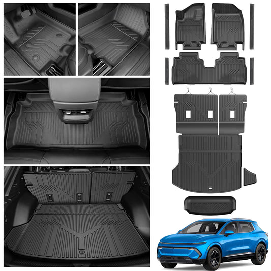 LUMWAY Floor Mats for 2024 2025 Chevy Equinox EV(Non Fuel) Trunk Mat with Backrest Mat and Storage Mats, Door Sill Protectors, All Weather Cargo Liner Back Seat Cover for Equinox EV Accessories