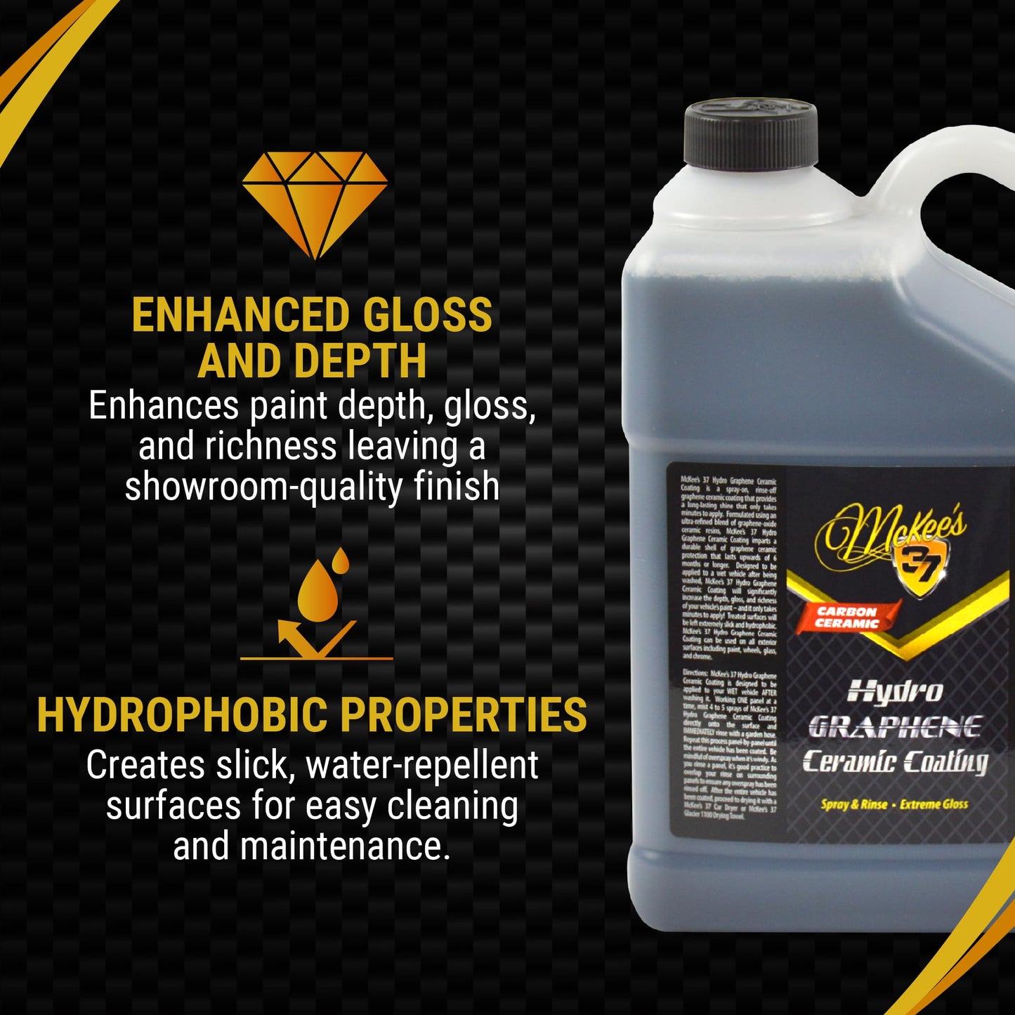 McKee's 37 - Hydro Graphene Ceramic Coating | Easy Spray On Ceramic Coating for Cars | Extreme Shine, Hydrophobic Protection & UV Resistance (128 oz)