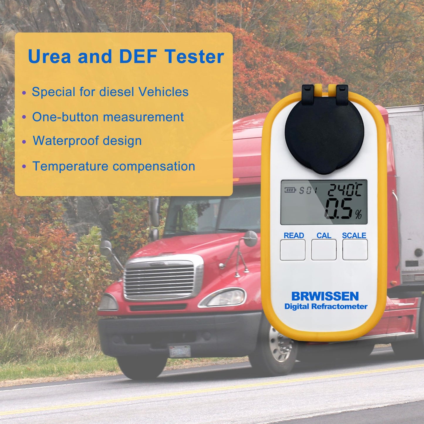 BRWISSEN Digital Refractometer 5-in-1 Antifreeze Coolant Diesel Exhaust Fluid DEF Tester - Urea Concentration, Antifreeze & Car Windshield Washer Fluid Freeze Point Detector