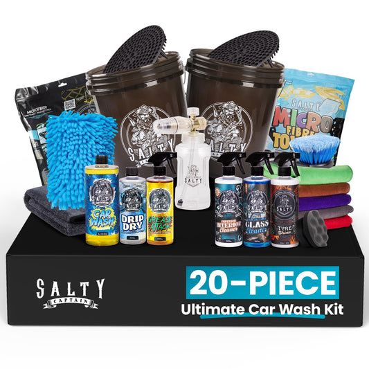 Salty Captain DIY Detailing Car Cleaning Kit – Car Wash Kit with 15L Bucket, Hand Mitt Towels, Brushes & 6x Cleaning Fluids – With Pressure Washer Snow Foam Cannon – Premium Quality & Easy to Use