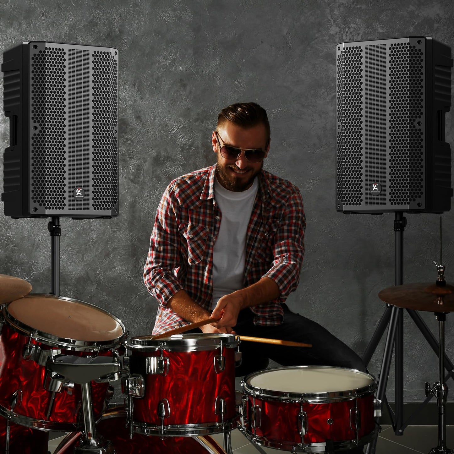 CAICOUSTIC 12-inch PA Speaker System with Bluetooth – Portable Dual DJ Speakers with Stands, Full-Range Stereo Sound for Events & Performances