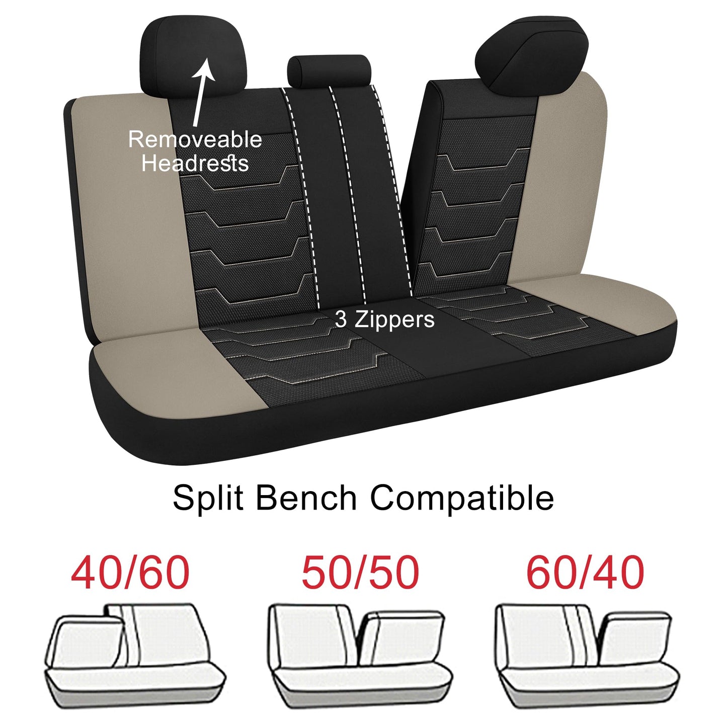 CAROMOP Breathable Car Seat Covers Full Seats,3D Air Mesh Cloth Seat Covers for Cars, Split Bench Compatible Car Interior Covers, Universal Fit Most Car Sedan Truck SUV(Black/Beige)