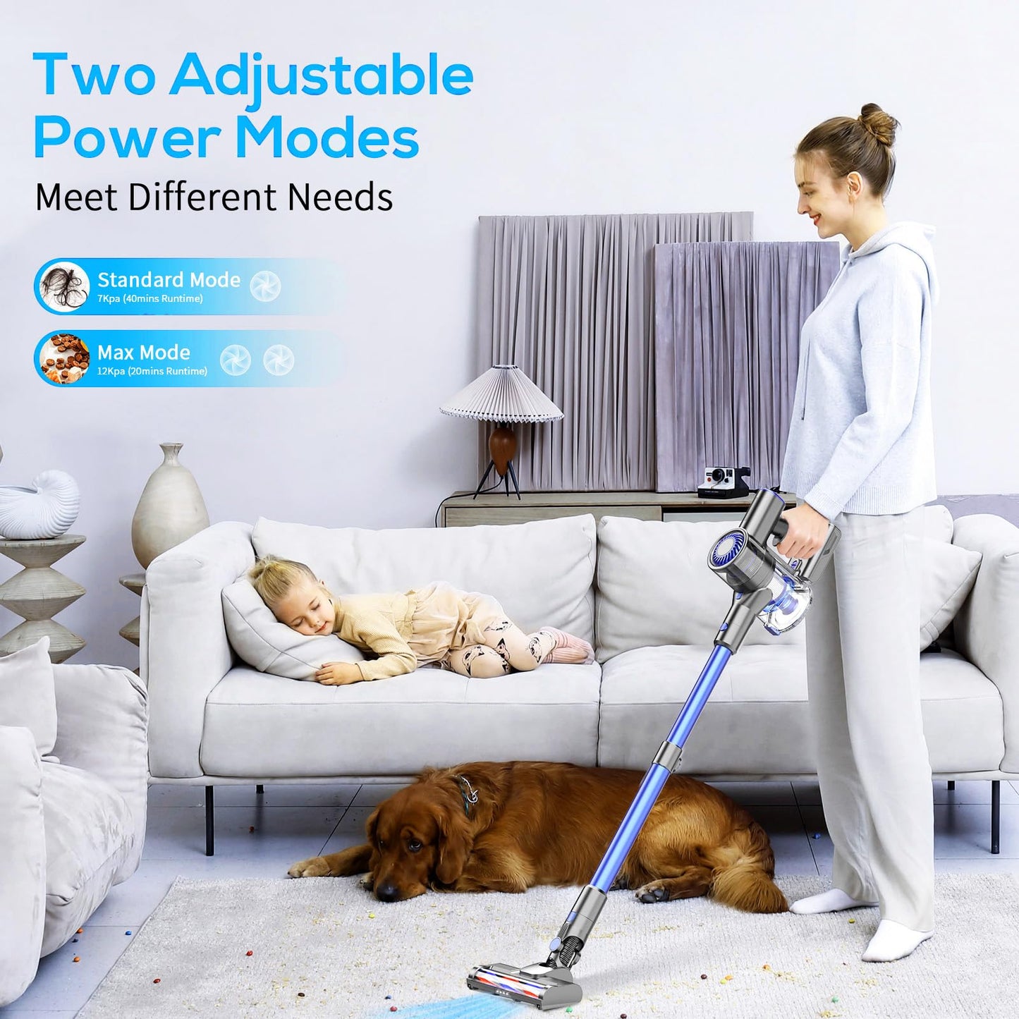 Cordless Vacuum Cleaner, Vacuum Cleaner for Home with 80000 RPM High-Speed Brushless Motor, Up to 40 Mins Runtime, 2 Adjustable Suction, Anti-Tangle, Lightweight Stick Vacuum for Hard Floor