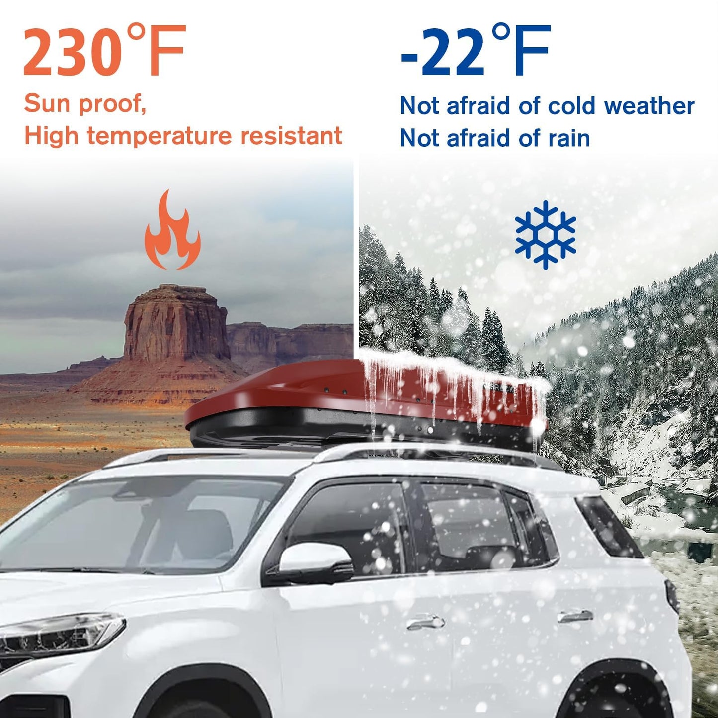 Heavy-Duty Rooftop Cargo Box, Weather-Resistant Hard-Shell Roof Storage Box with Security Locks, 130 LBS Capacity, 14 Cubic Ft, 56" L x 30" W x 13.7" H, Red