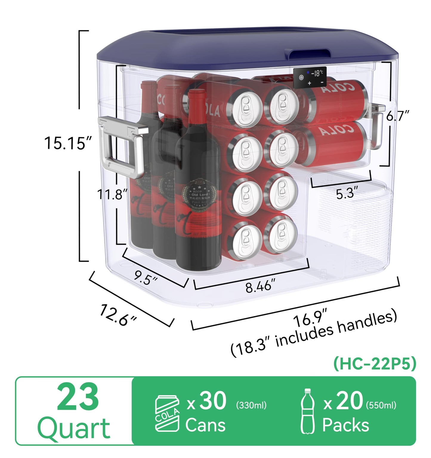 Megiu Car Refrigerator Portable Car Fridge 12V Refrigerator 23 Quart (22 Liter) Freezer Compressor Cooler 12V/24V DC 110～240 V AC for Outdoor Camping Travel Home Use -18℃~+15℃ (Blue)
