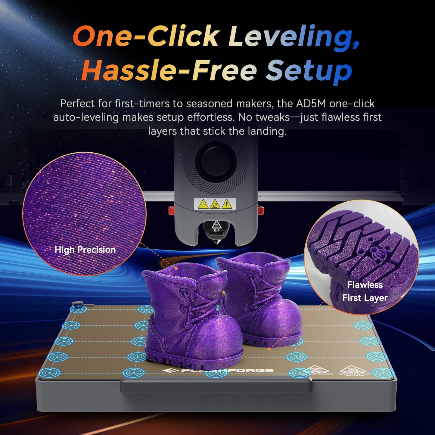 FLASHFORGE 3D Printer AD5M, 1-Click Full-Auto Calibration 600mm/s Fast Printing, CoreXY High-Speed Precision with Every Layer, 3S Quick-Swap Nozzle, Customizable Enclosure, Build Volume 220*220*220mm