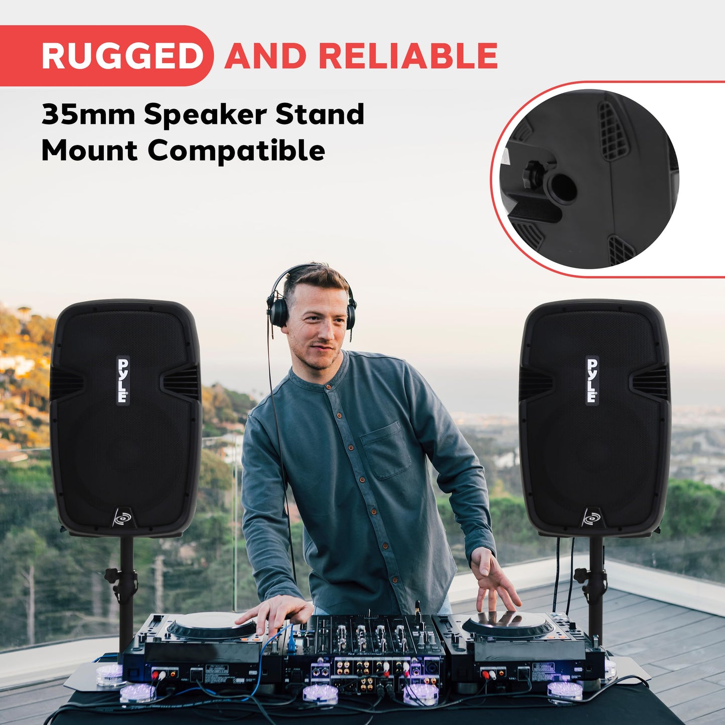 Pyle Wireless Portable PA System Kit - 1800W Peak, Bluetooth Compatible, Active + Passive Pair For Indoor / Outdoor Sound, Multiple Inputs-USB SD AUX XLR RCA, Comes With 2 Stands, Wired Mic, Remote