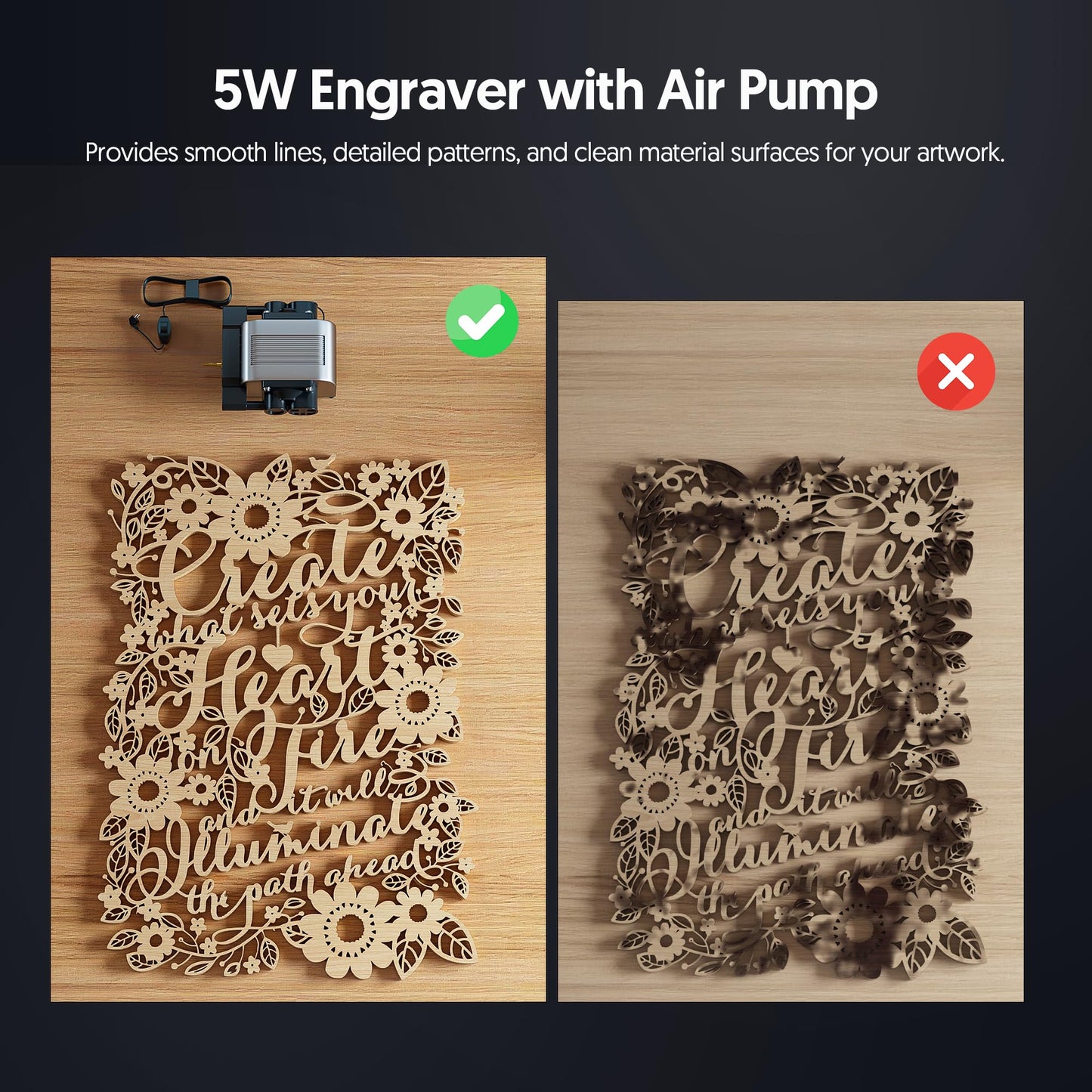 LONGER Laser Engraver Ray5 5000mW Engraver Machine with Air Assist Kit DIY CNC Laser Cutter Tool for Metal Glass Wood Working Area 15.7 "x15.7" with 4-in-1 Rotary Roller Kit