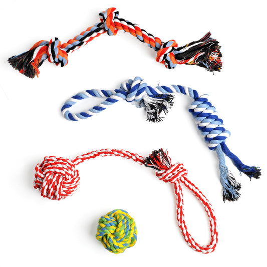 Dog Rope Toy 4 Pack - Puppy Teething Toys for Small Medium Breed - Indestructible Dog Chew Toys for Aggressive Chewers - Cotton Tug of War Dog Toys for Boredom, Teeth Clean