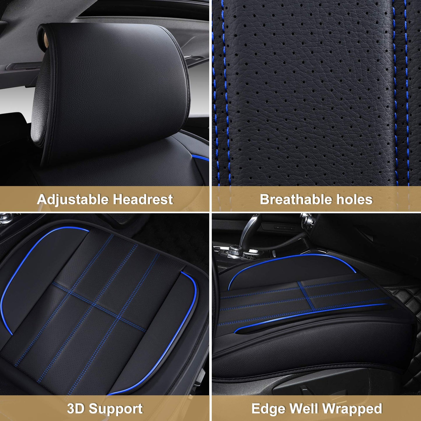 AOOG Leather Car Seat Covers, Leatherette Automotive Vehicle Cushion Cover for Cars SUV Pick-up Truck, Universal Non-Slip Vehicle Cushion Cover Waterproof, Full Set