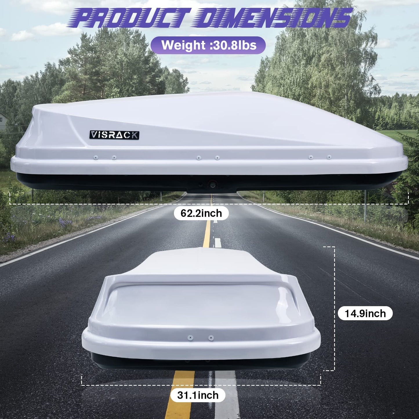 Large Rooftop Cargo Carrier with Roof Box, Heavy Duty Weatherproof Hard Shell Roof, 14 Cubic Feet Rooftop Cargo Box, White