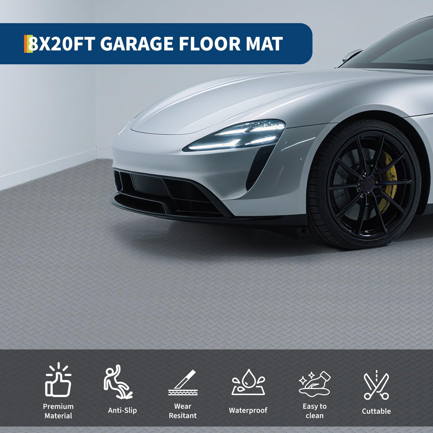 Mochalight Garage Floor Mat 8x20 FT, 2.8Mm Thick PVC Garage Floor Roll Cover, Non Slip Diamond Plate Surface, Full Protection for SUV Truck Car Parking, Indoor Garage Flooring, Workshop Mat