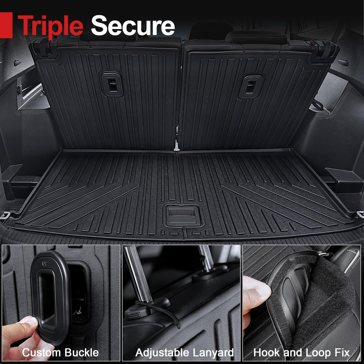 HOUCLEMIC Floor Mats for 2018-2024 2025 Volkswagen Atlas 7 Passenger Bench Seating (Not for Cross Sport)-All Weather TPE Cargo Mat with Backrest Mats for 2025 VW Atlas Car Accessories