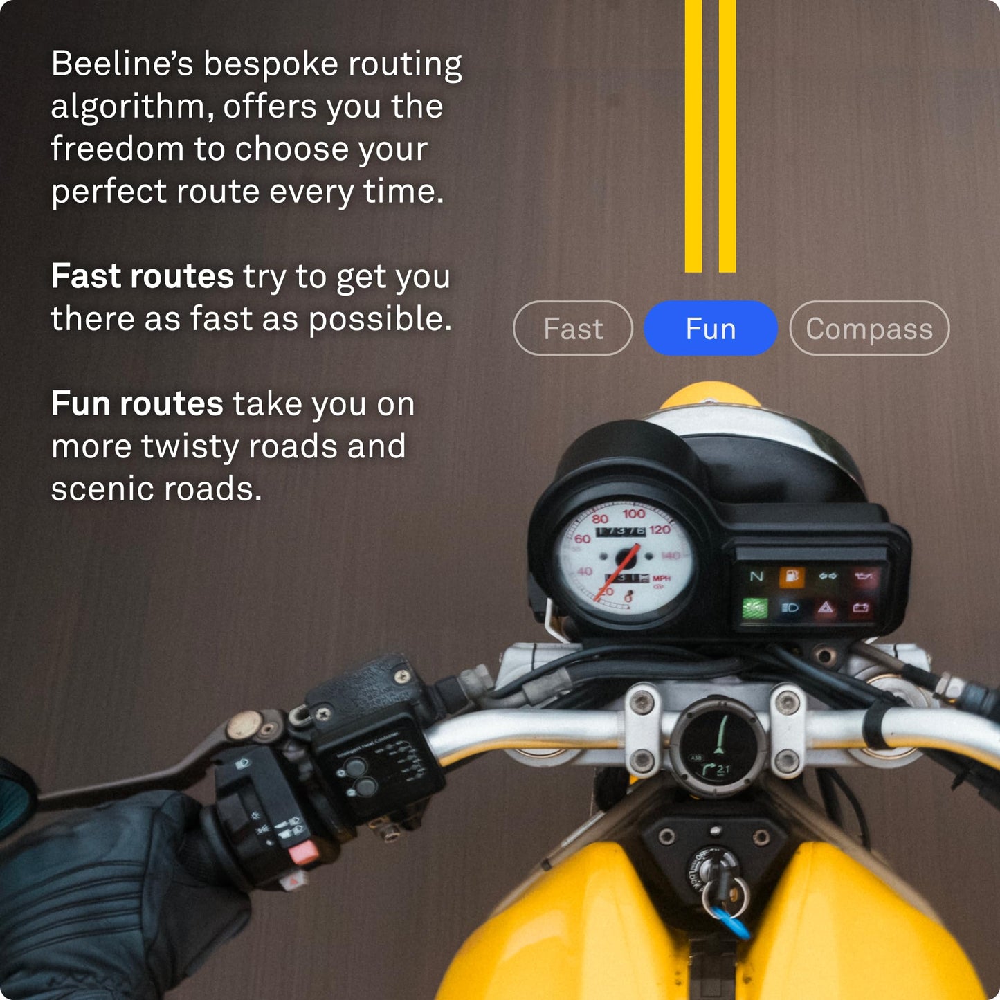 Beeline Moto II - Next Gen Motorcycle GPS Tracker | Compact Design, Waterproof Build, Simple Display & 14-Hour Battery |Glove Friendly Motorcycle Sat Nav Perfect for Adventure & Daily Commutes (Metal)