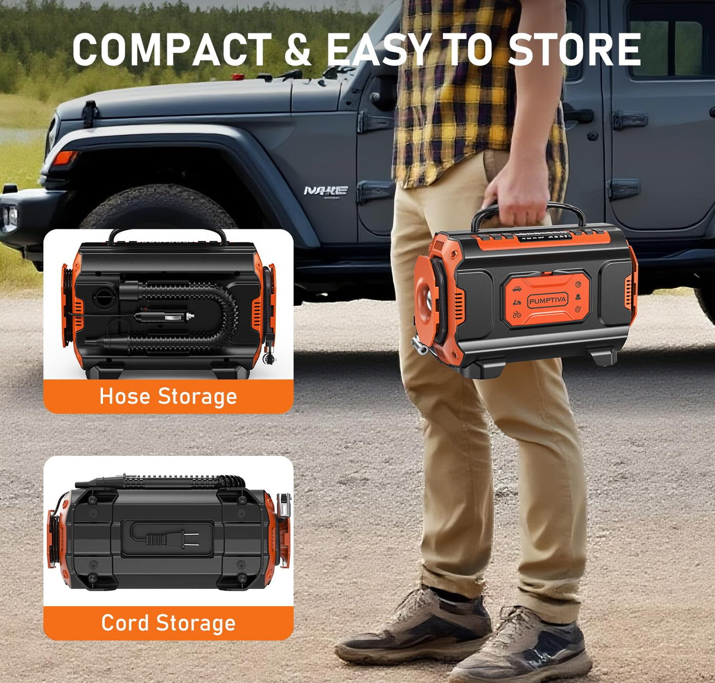 Tire Inflator Portable Air Compressor, 12V DC 110V AC Car Tire Pump, Air Mattress Pump with Inflation & Deflation Mode, Dual Powerful Motors Air Pump for Car, Bicycle, Air Mattress