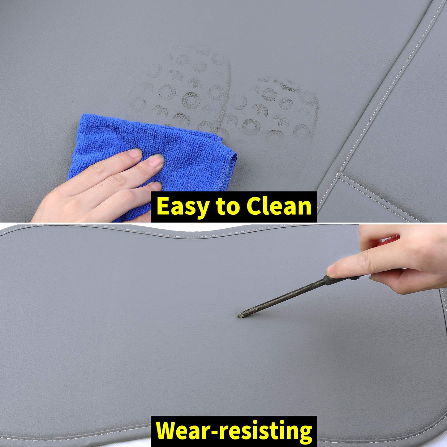 Aierxuan Car Seat Covers Full Set 5pcs with Waterproof Leather,Airbag Compatible Automotive Vehicle Cushion Cover Universal fit for Most Cars (Grey)