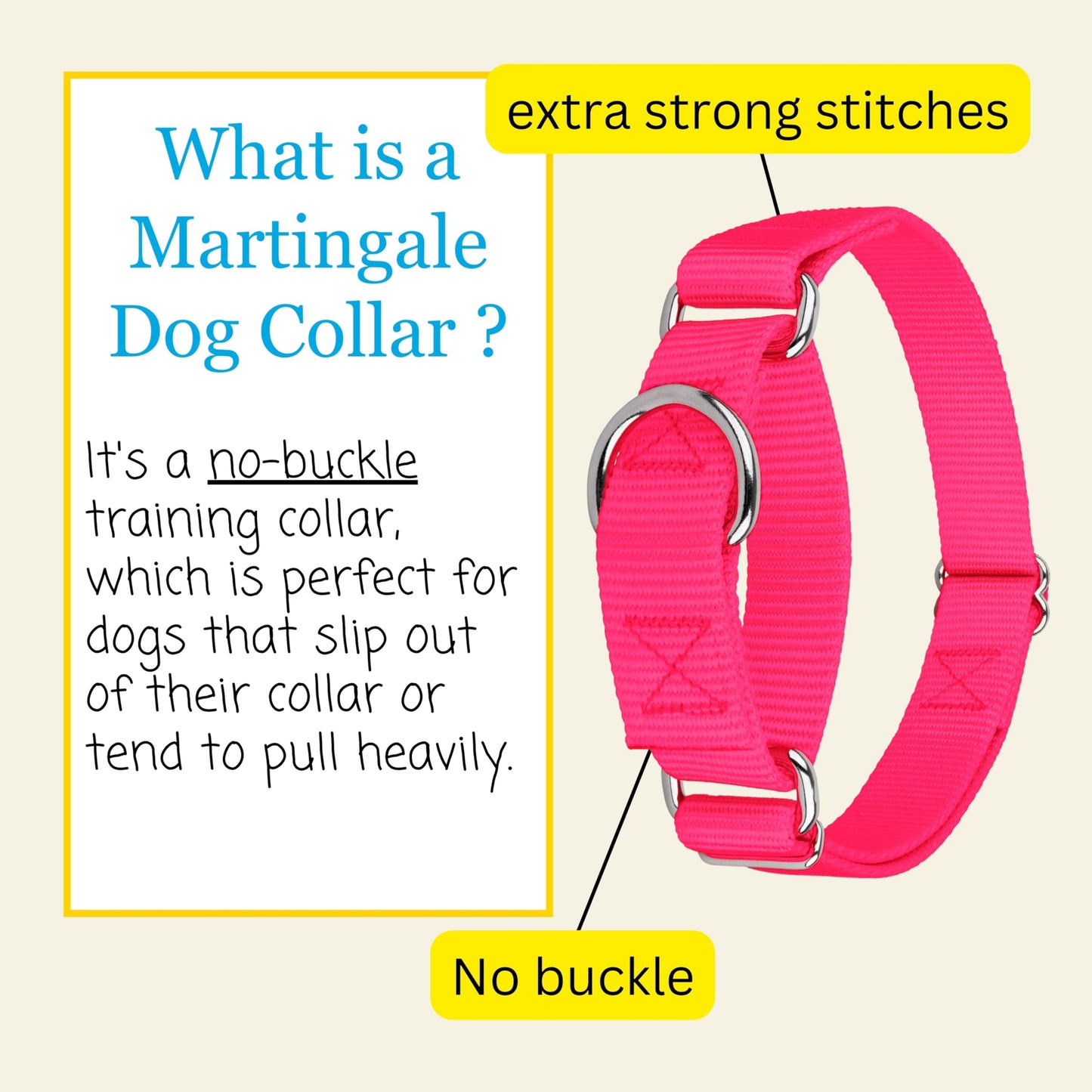 Country Brook Petz Martingale Dog Collar - Heavy-Duty Training Collar with No Buckle - Service Dog Collar for All Pups - Vibrant, Colorful Collection (Hot Pink, 1 Inch, Medium)