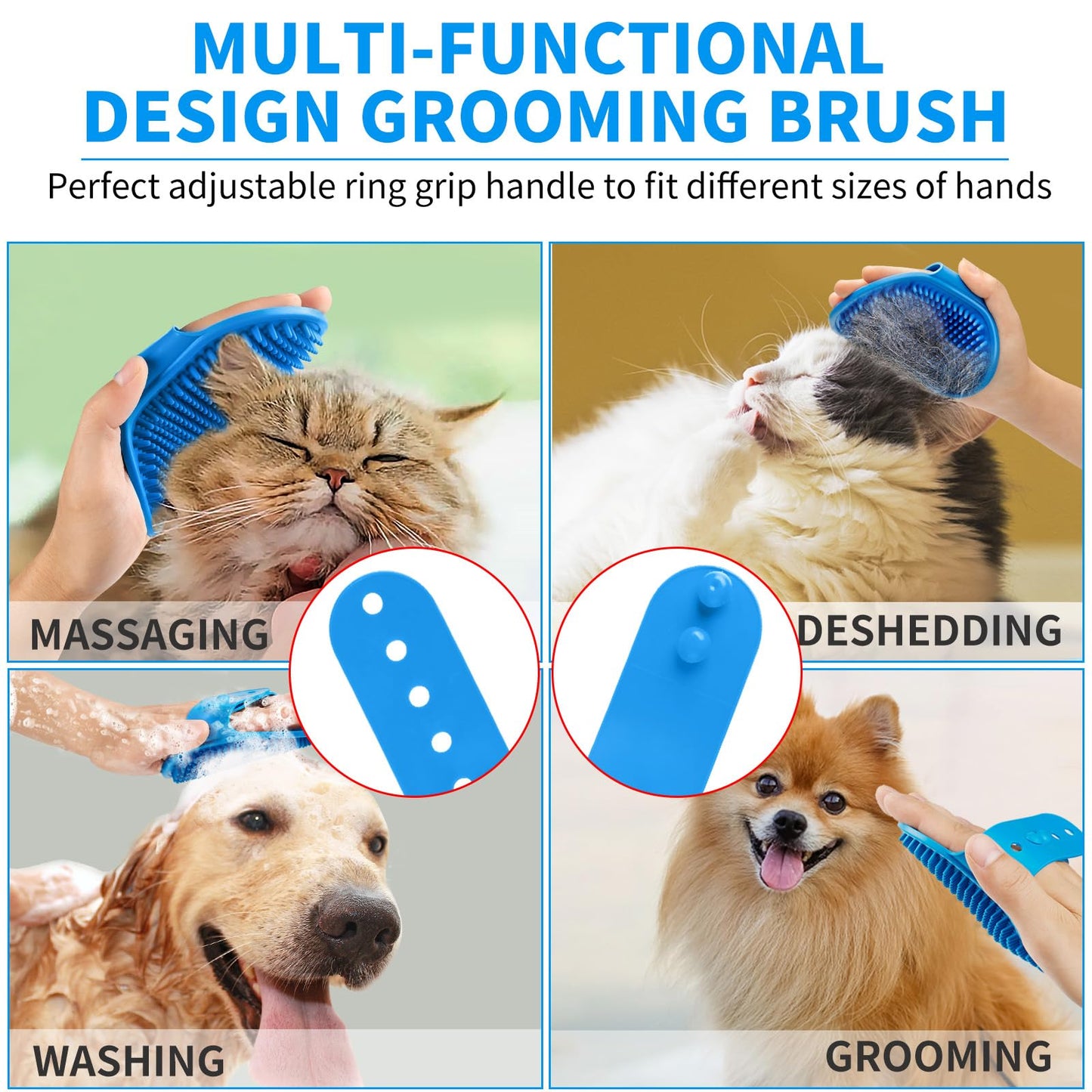 Comotech 6PCS Dog Bath Brush & Dog Toothbrush | Adjustable Handle Shampoo Brush & Scrubber for Short & Long Haired Dogs & Cats | Effectively Solve Odor & Stain Removal Problems | Pet Supplies (Blue)