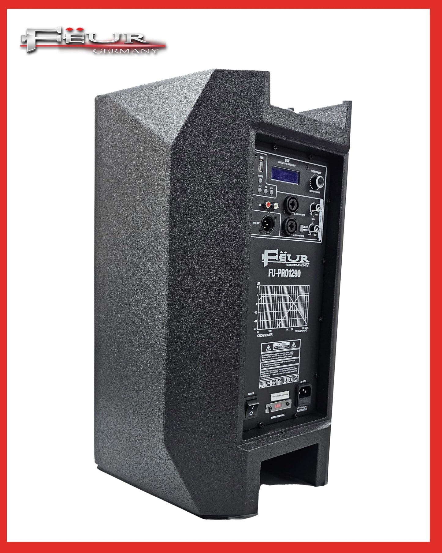 FEUR 12" Two-Way Active Loudspeaker 1400 Watts Max with (DSP) Monitor, USB Port, Bluetooth, RCA Inputs, Speakon Inputs, and XLR Output FU-PRO1290