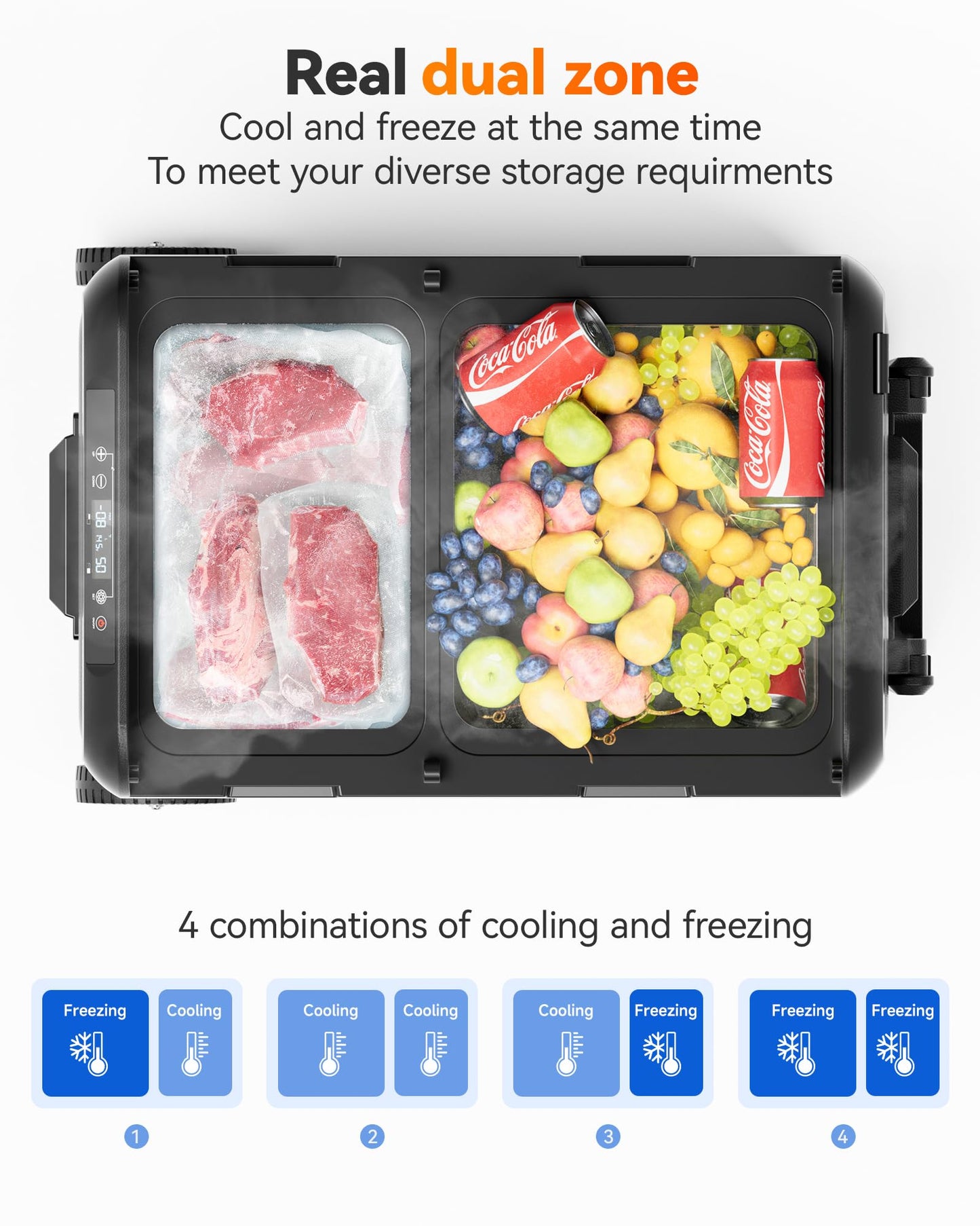 WOLFBOX 12V Car Refrigerator, 48 Quart Dual Zone Car Fridge, Portable Freezer(-8℉~68℉) with 12/24V DC 100/240V AC, APP Control Electric Cooler for Car, RV, Camping, Travel and Home Use