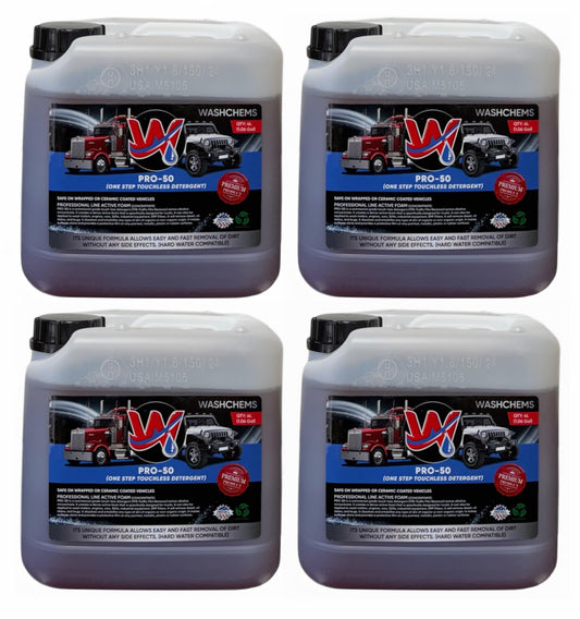 Wash Chems Pro 50 Touchless Car Wash Detergent Soap Concentrate No Brushing, Commercial Grade Professional Auto Foam Cleaner Also Great for Trucks & Tractors (4, 1 gallon)