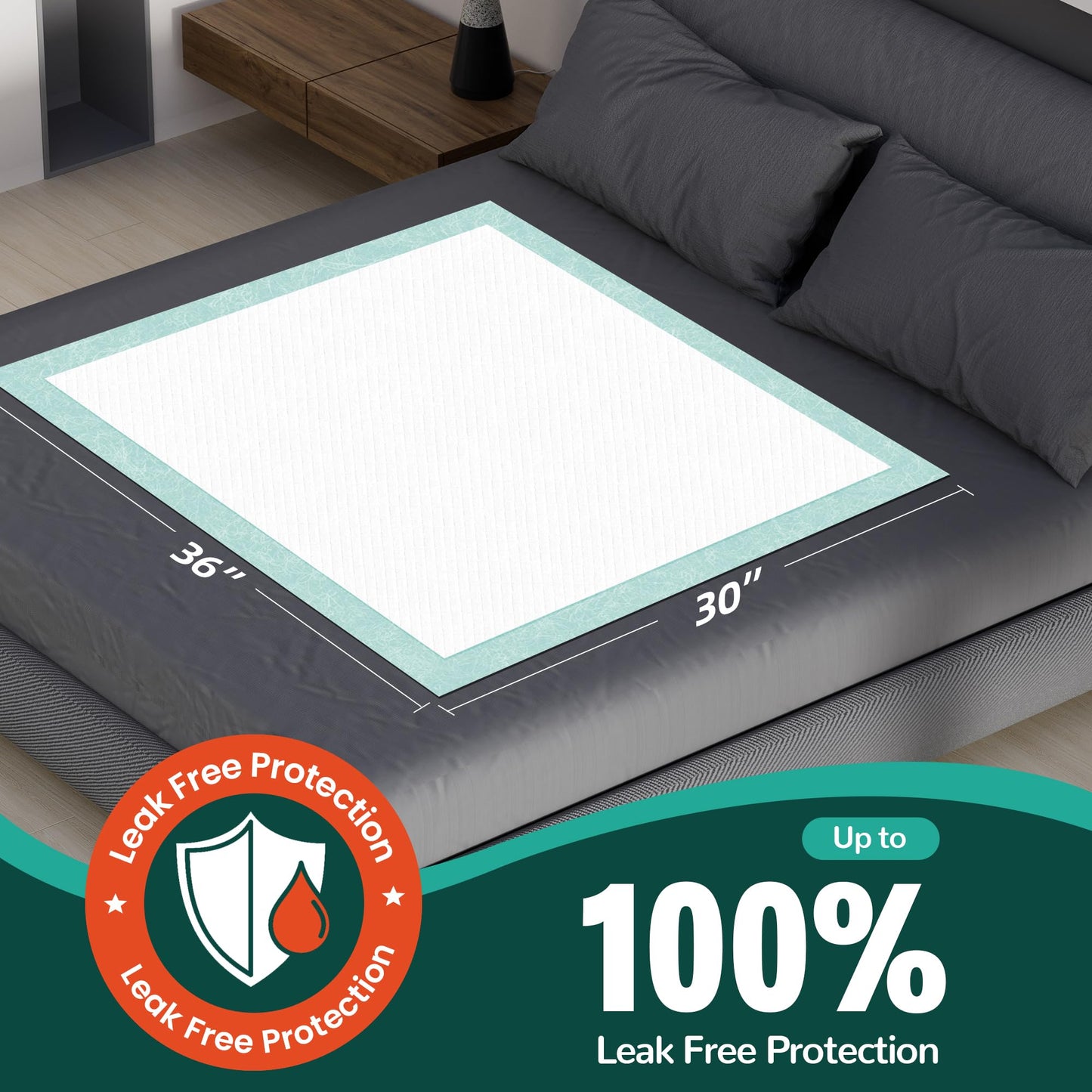 MILDPLUS Bed Pads with Adhesive Strips 30'' X 36'' Disposable Underpads Extra Large Thicker Incontinence Pads for Unisex Adult, Senior, Kids and Pet (30 Count)