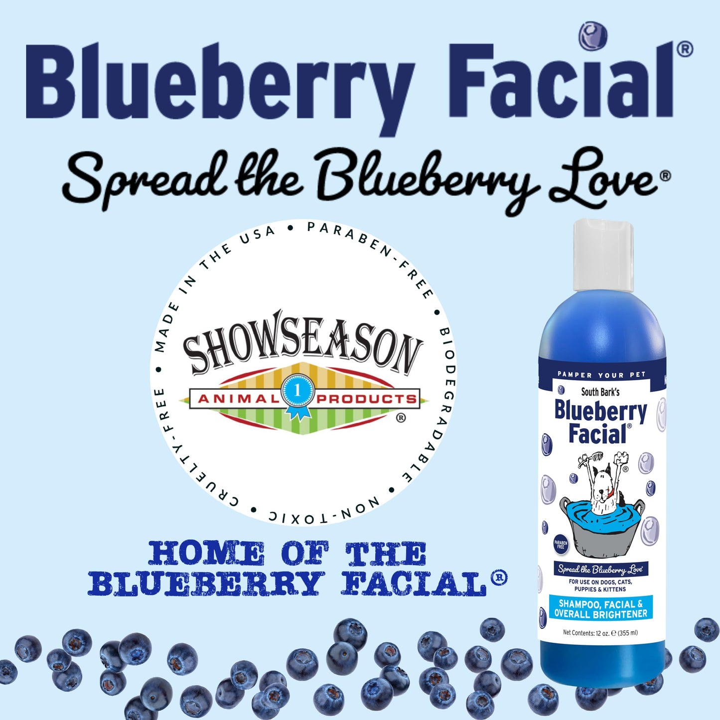 South Bark's Blueberry Facial® Pet Shampoo 12 oz. | Brightener & Tear Stain Remover | Long-Lasting Odor Eliminator | Cruelty-Free | Paraben-Free | Made in The USA