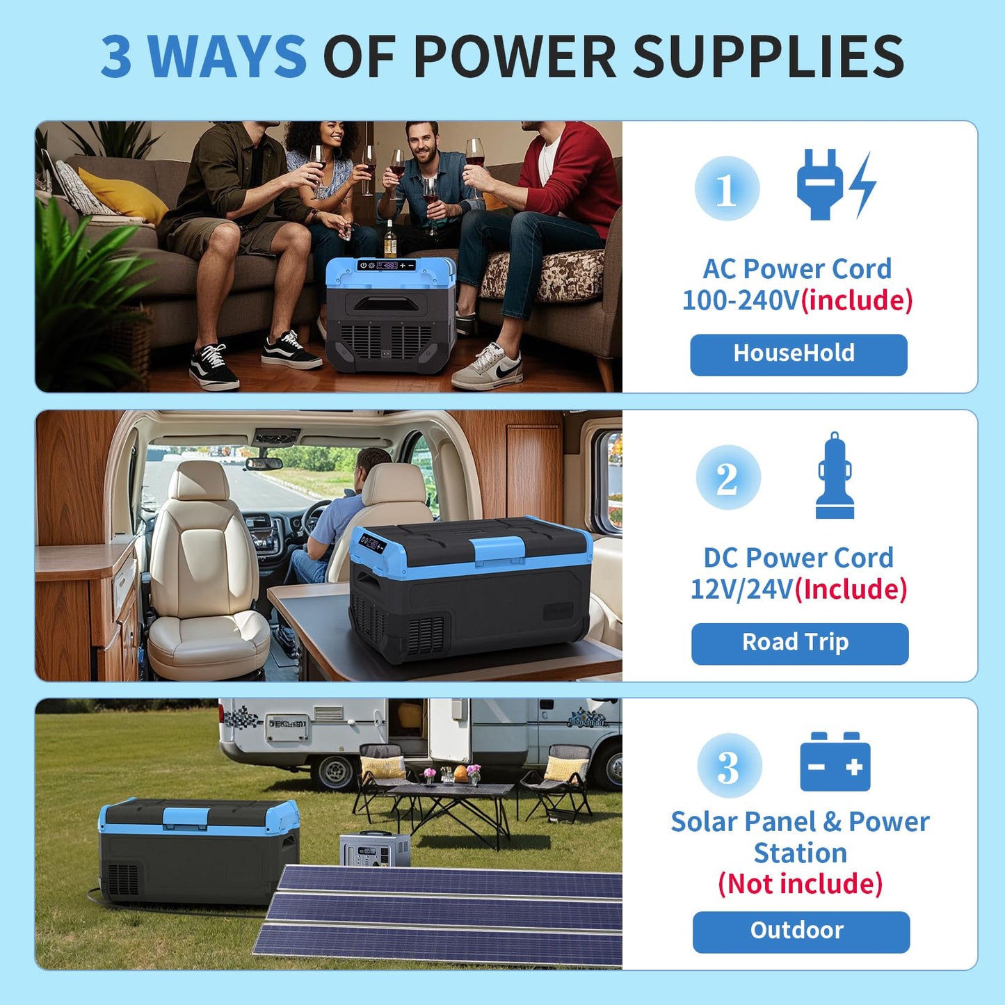 Tecnolove 20L Car Refrigerator Freezer, 21QT Single Zone Portable Fridge with Blow Expansion Evaporator, Reversible Door, LED Control, Fast Cooling, 100–240V AC / 12V / 24V DC, -4℉~68℉, Ice Blue