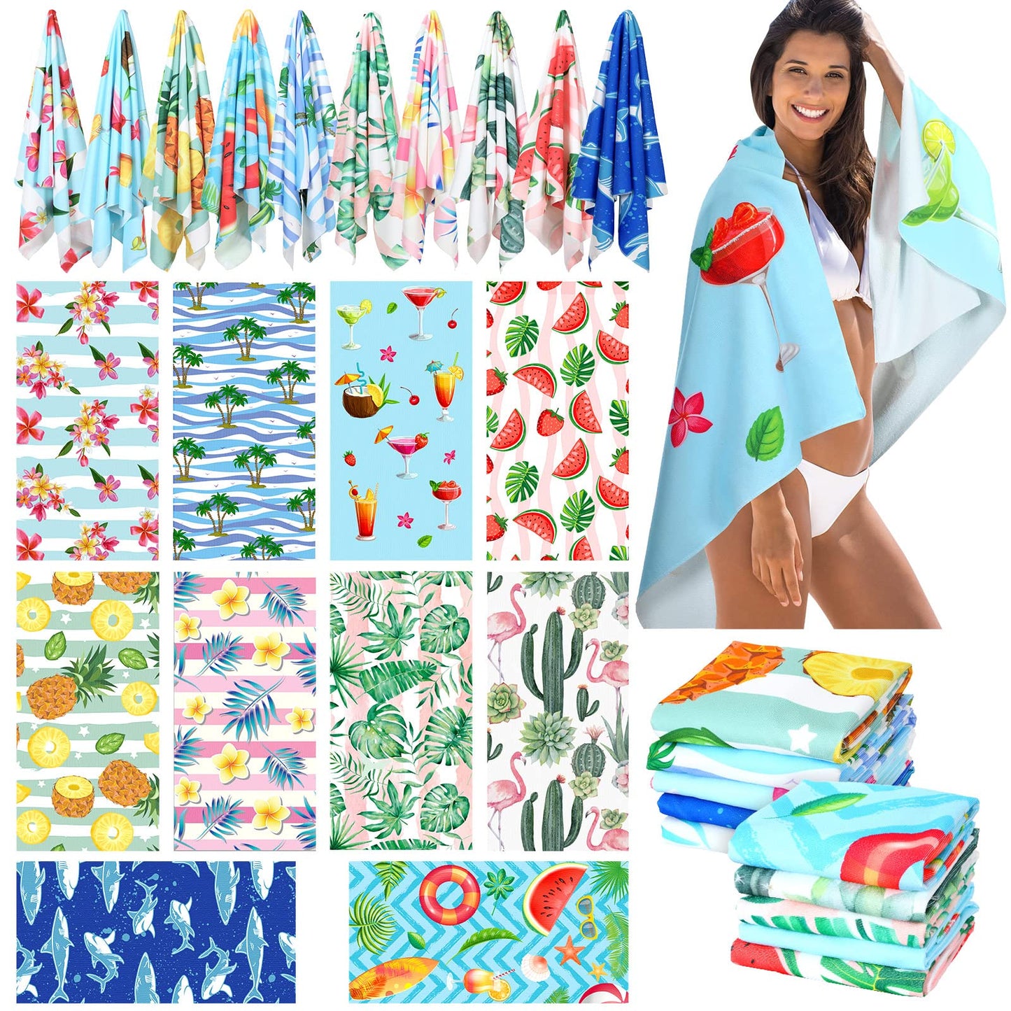 30 Packs Oversized Beach Towels Bulk Absorbent Quick Drying Towel Large Soft Pool Towels Microfiber Travel Towel for Women Men Hotel Spa Hot Tub and Bath(59 x 28 Inch,Summer)