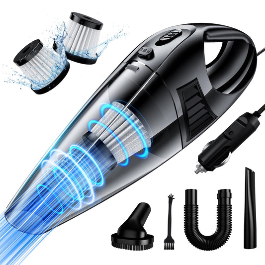 Handheld Car Vacuum Cleaner with 8000PA Powerful Suction, Portable Car Vacuum Cleaner with 2 Filters, Mini Brush, Lightweight, 0.34L Capacity, Essential Accessories