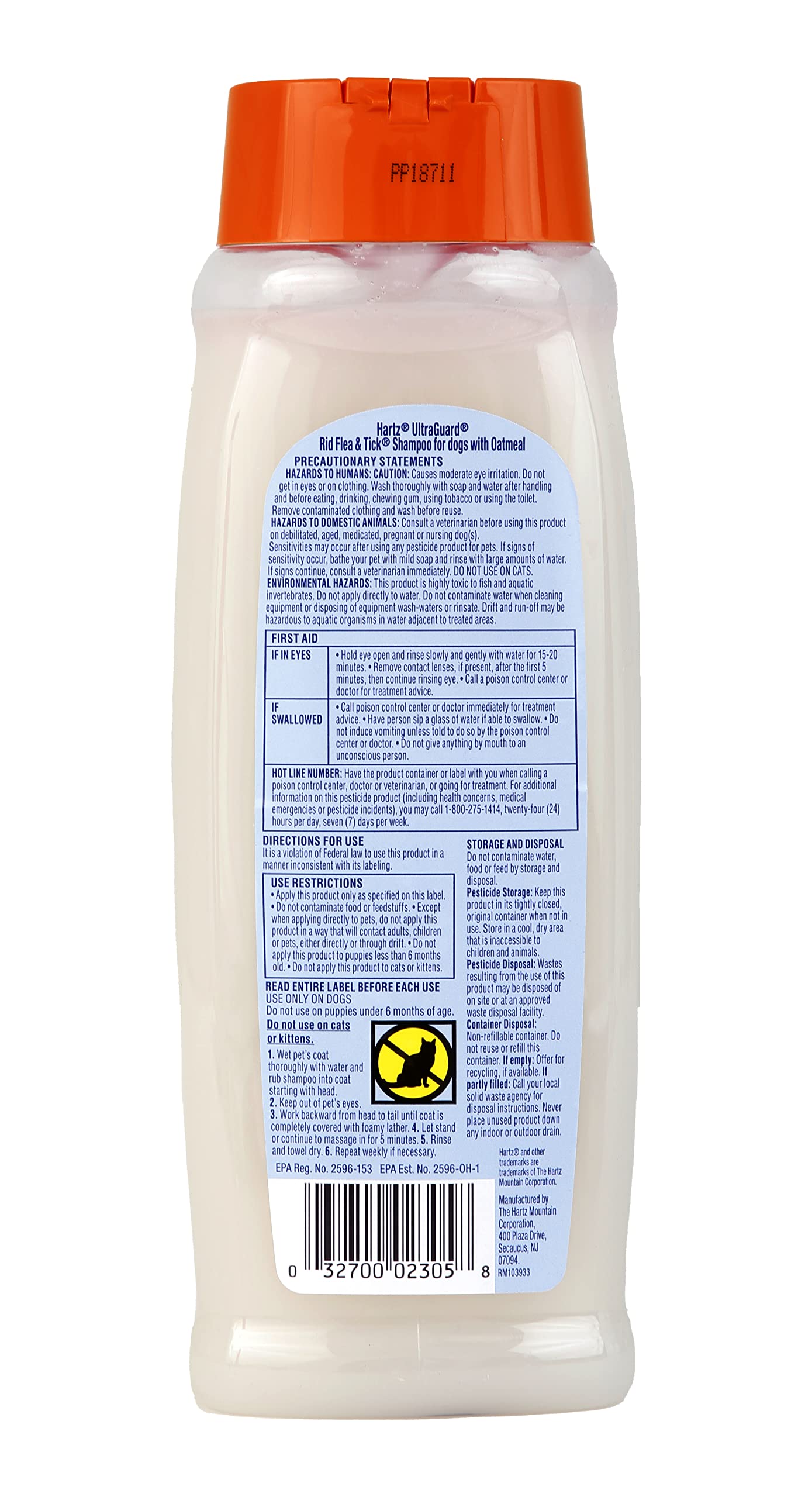 Hartz UltraGuard Rid Flea & Tick Oatmeal Dog Shampoo, 18 oz Bottle