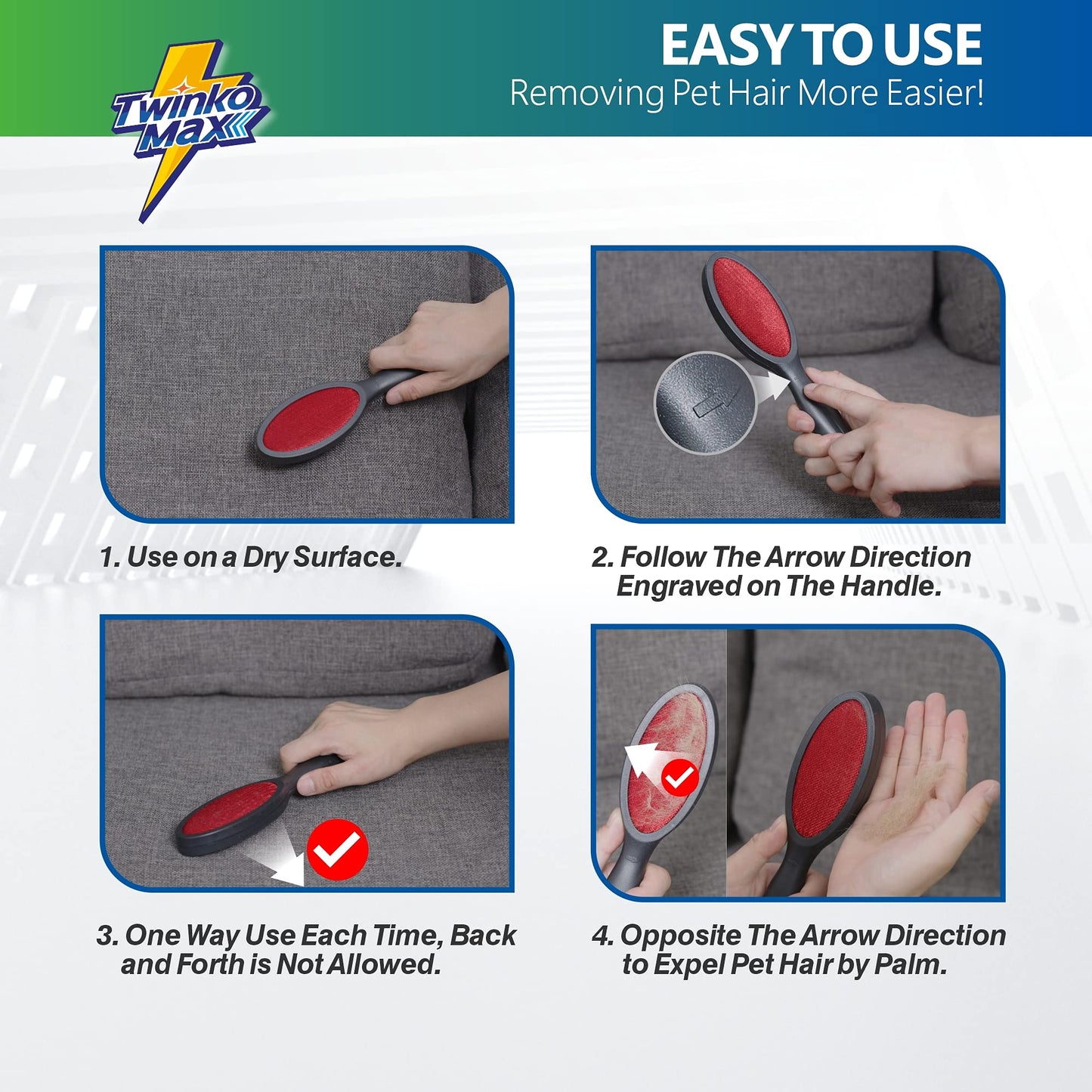 Twinko Max Lint Brush, Lint Remover, Pet Hair Remover, Clothes Brush, Magic Lint Remover Brush, Sheet and Carpet Cleaning Brush, 2-Sided and Reusable, No Need Lint Roller Refill.