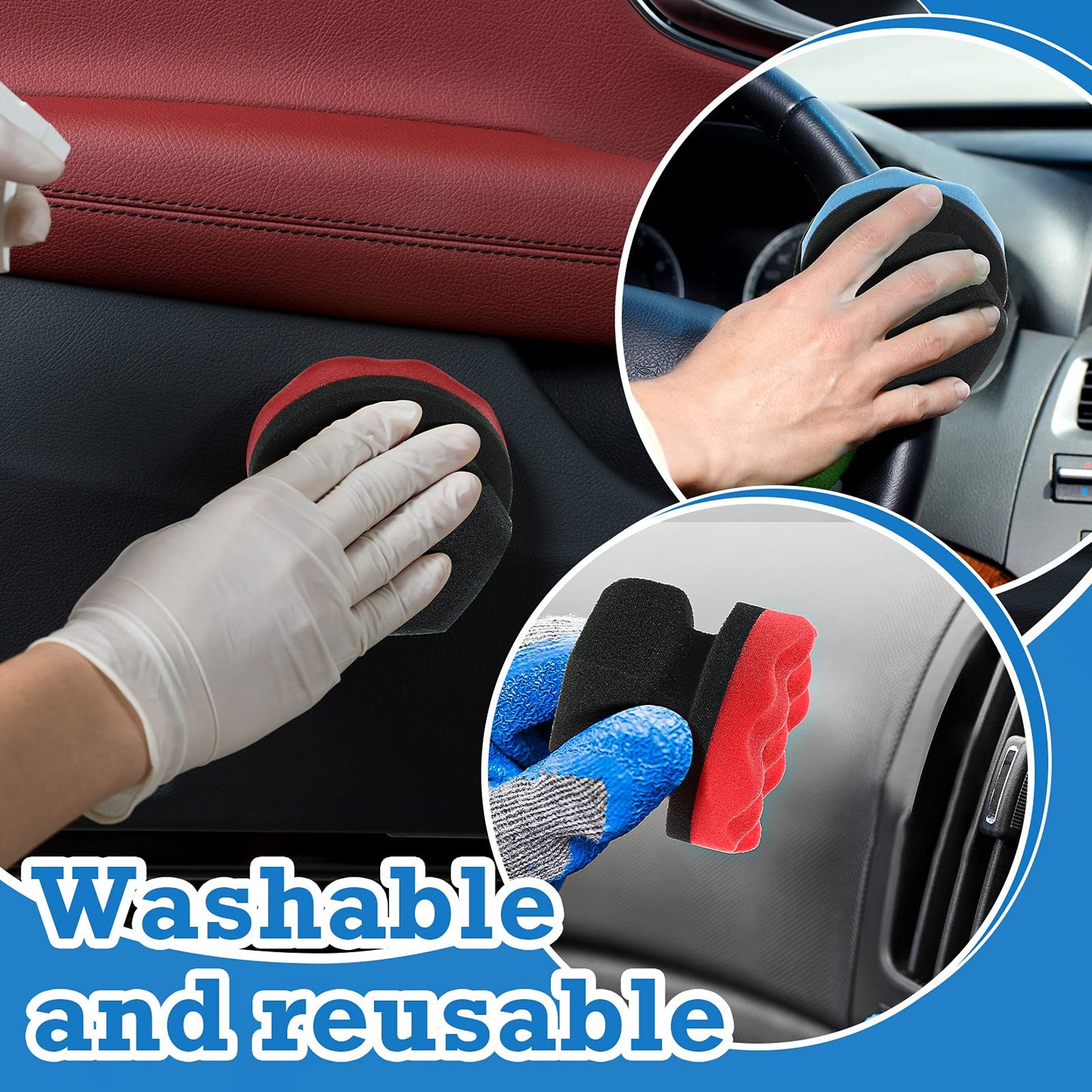 3 Pieces Tire Shine Applicator Pads - Dressing Sponge Foam Gel Wet Car Detailing Reusable Cleaning Supplies (Black, Red, Blue, 3.15 Inch)